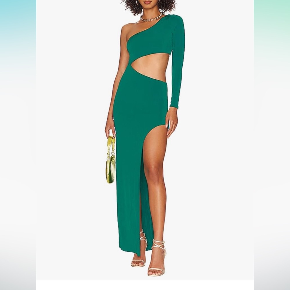 Green One-Shoulder Cutout Maxi Dress